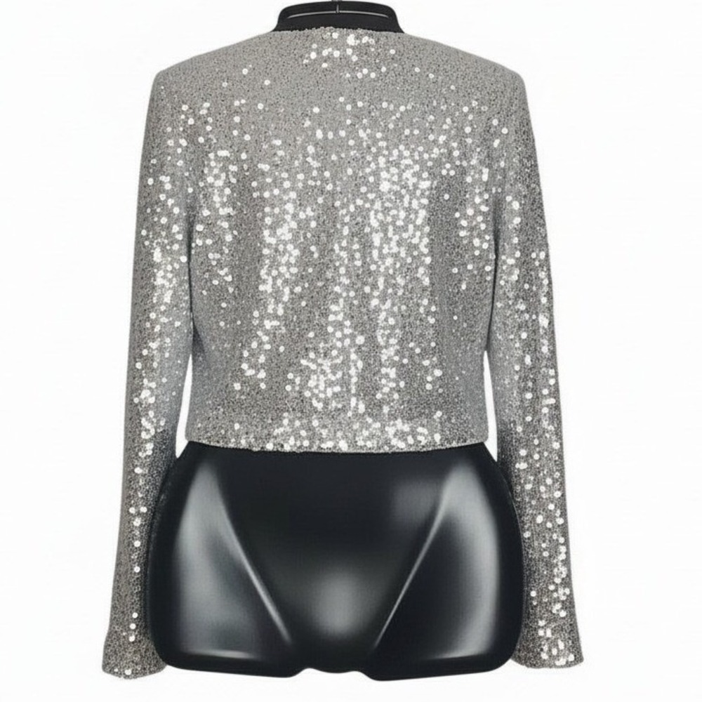 GOOD AMERICAN Silver Sequin Embellished Cardigan Top Size Small NWT $179 - Picture 6 of 9